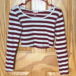 Bozzolo Small Crop Top Y2K 2000s Fitted Ribbed Baby Tee Winter White/Red Teen